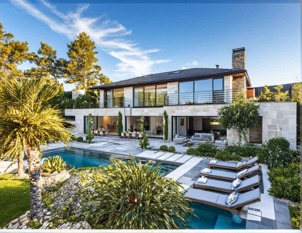 Maison 4 pans moderne design d'architecte sur mesure haut de gamme ardoise zinc et pierre