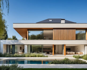 Architecte Constructeur Maison Ossature Bois Architecte avec Bardage Bois Moderne Design 4 pans et Toit Plat (5)