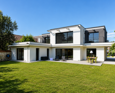 Maison Architecte 74 à toit plat sculptée par les casquettes et les brise-soleil
